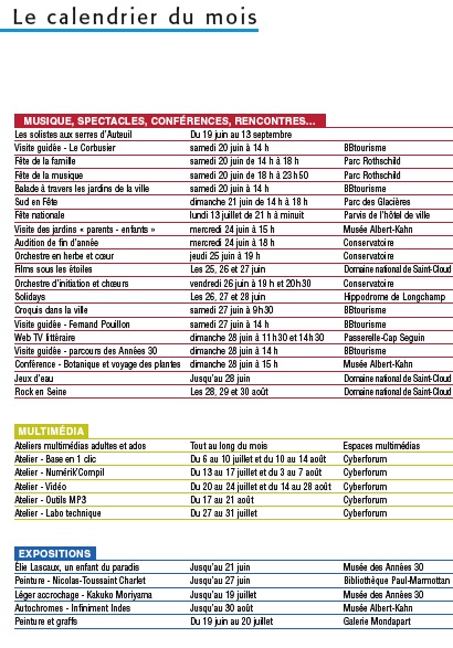 Calendrier culture été 09